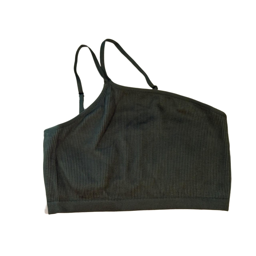 Aerie Women’s Size L Bra Dark Green Ribbed‎ Spaghetti Straps Built In Bra